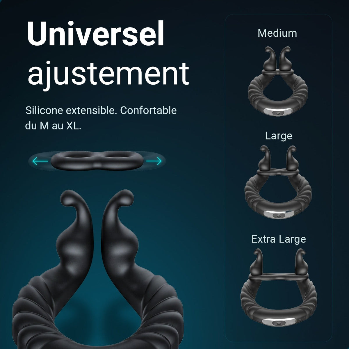 Cockring Ultrapulse en silicone extensible, taille universelle du M au XL