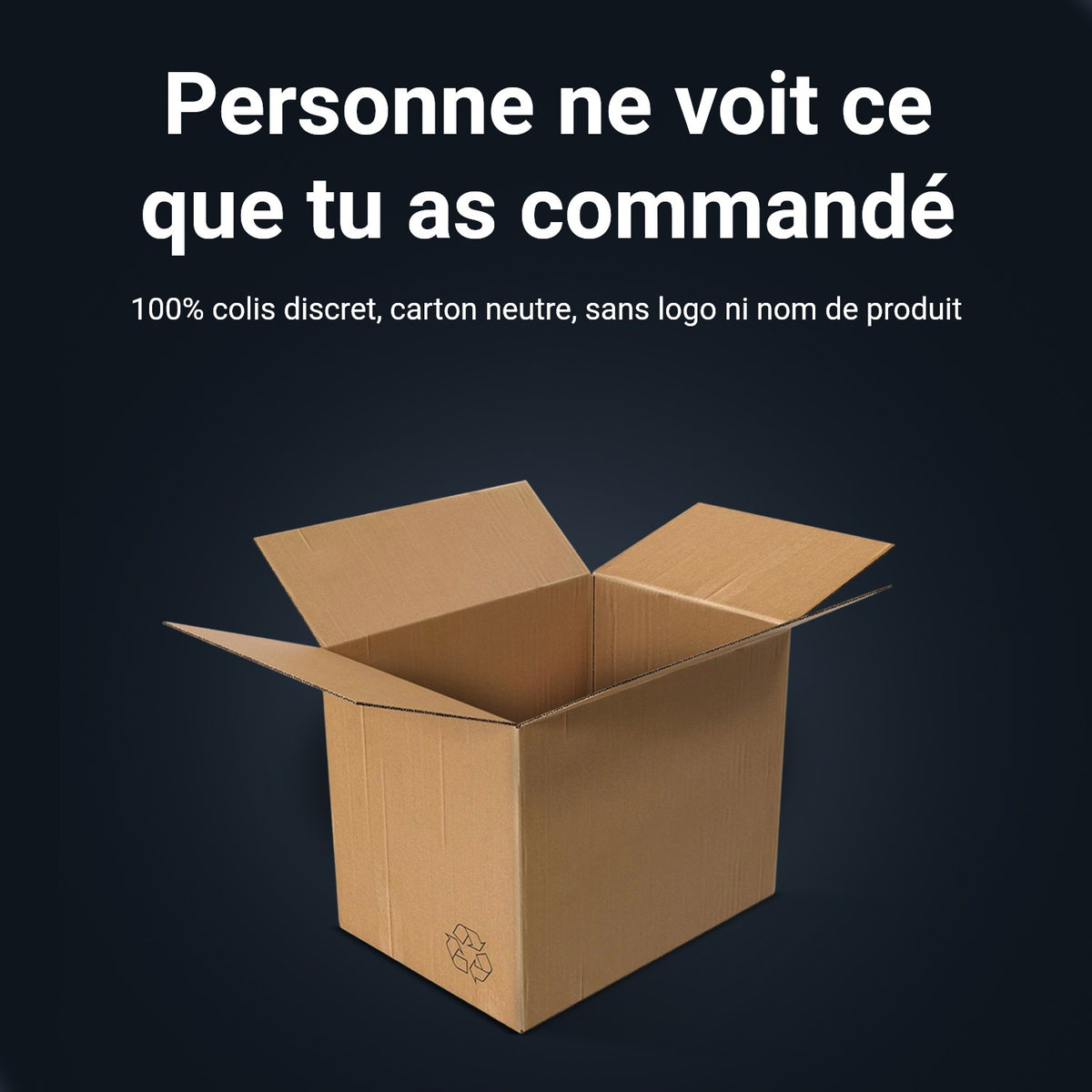 Colis discret : carton neutre sans logo ni nom de produit