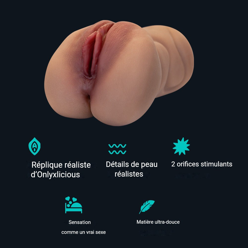 Masturbateur Onlyxlicious : Model Replica réaliste, détails de peau plus vrais que nature, 2 orifices, matière douce comme la soie