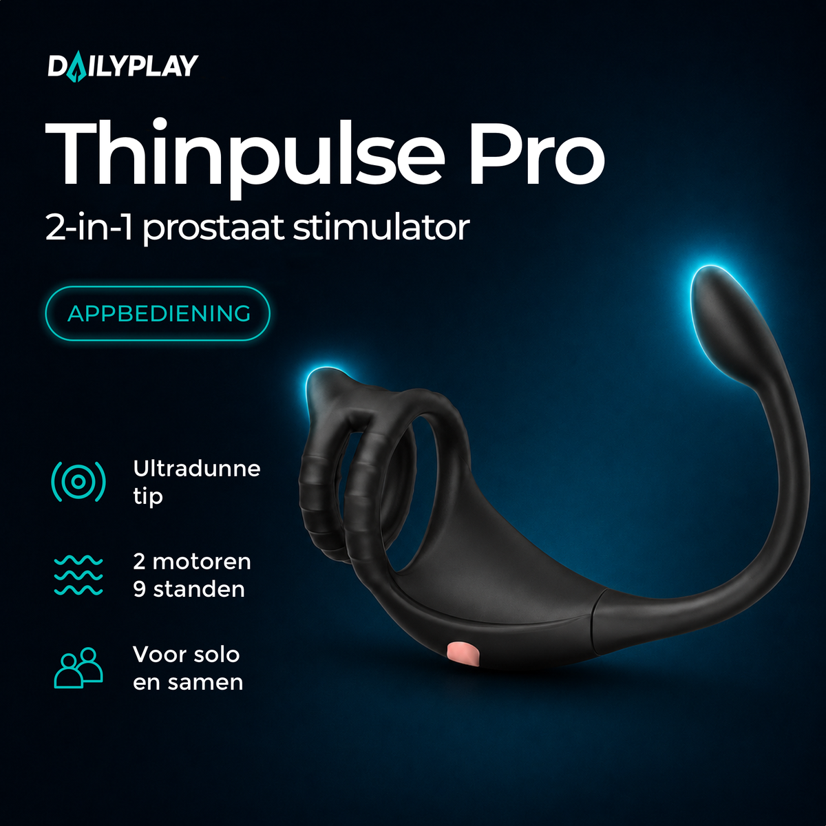 Thinpulse Pro 2-in-1 prostate stimulator: ultra-thin tip, 2 motors, 9 modes, app control