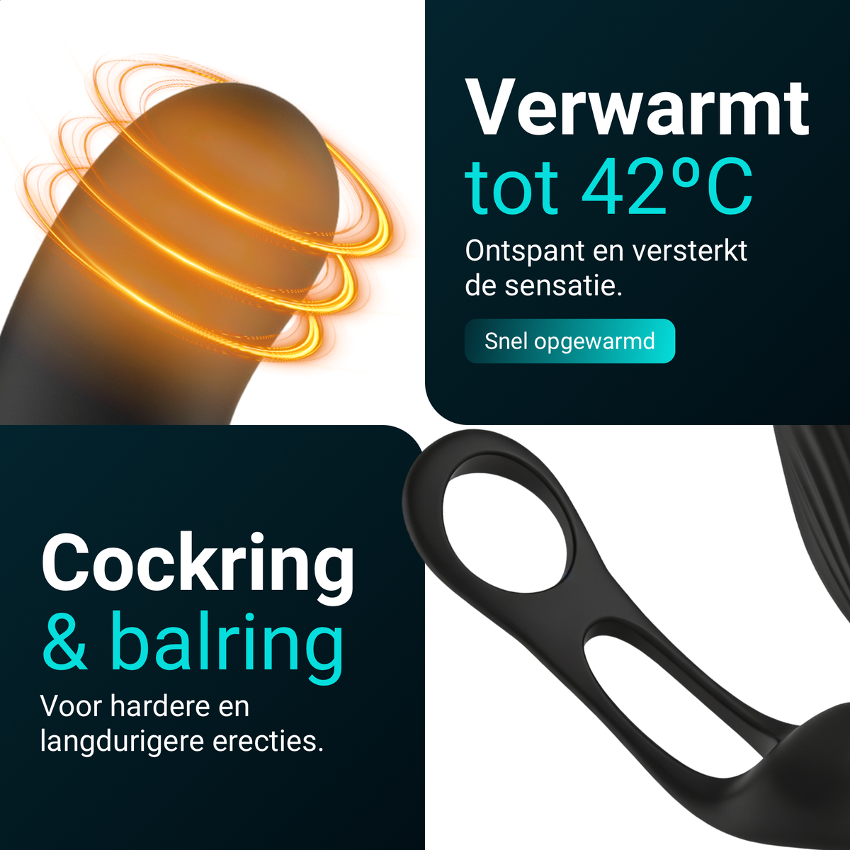 Heatstim Pro chauffe jusqu'à 42 degrés ; cockring et anneau testiculaire pour des érections plus dures et plus longues