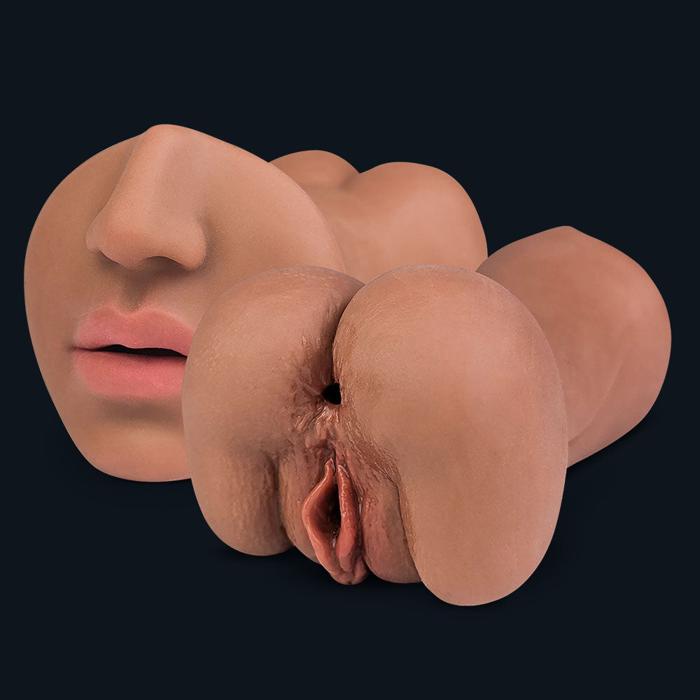 Masturbateur 3 en 1 Suzan avec orifice buccal, vaginal et anal, vue de face