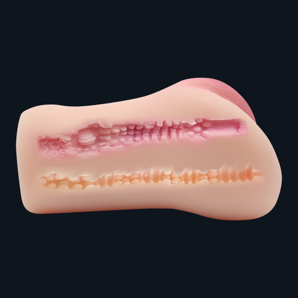 Masturbateur LexaNL, vue en coupe avec la texture intérieure des deux canaux