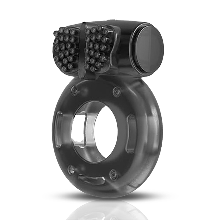 Cockring vibrant avec stimulateur de clitoris à picots et élément vibrant, vue de face